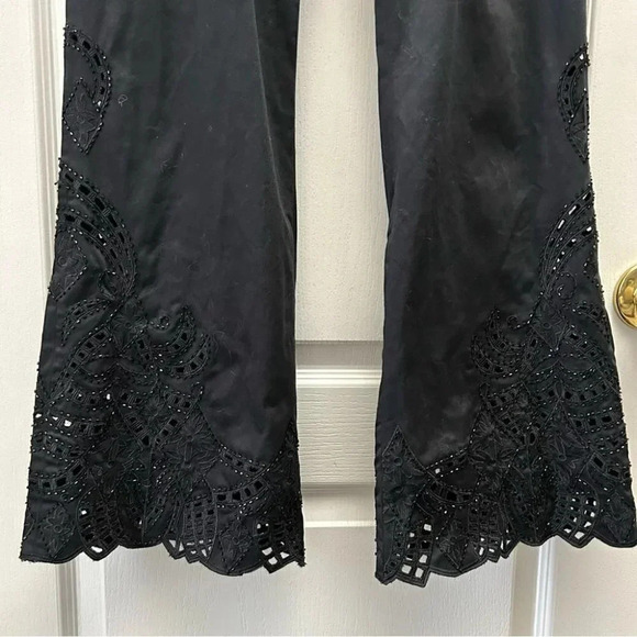 Melanie Lyne Wide Straight Leg Trouser Pants Beaded Laser Cut Black Size 6 - Picture 6 of 16